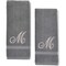 2 Pack Letter M Monogrammed Hand Towels, Gray Cotton Hand Towels with Silver Embroidered Initial M for Wedding Gift, Bridal Shower, Baby Shower, Anniversary (16 x 30 Inches)